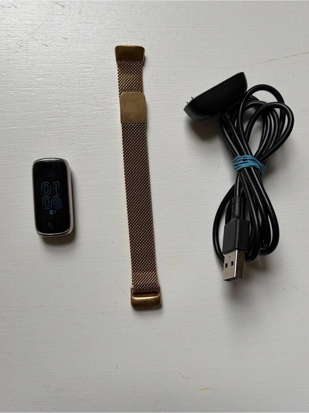 Fitbit Luxe Activity Tracker HR Watch with Gold Adjustable Band and Power Cord